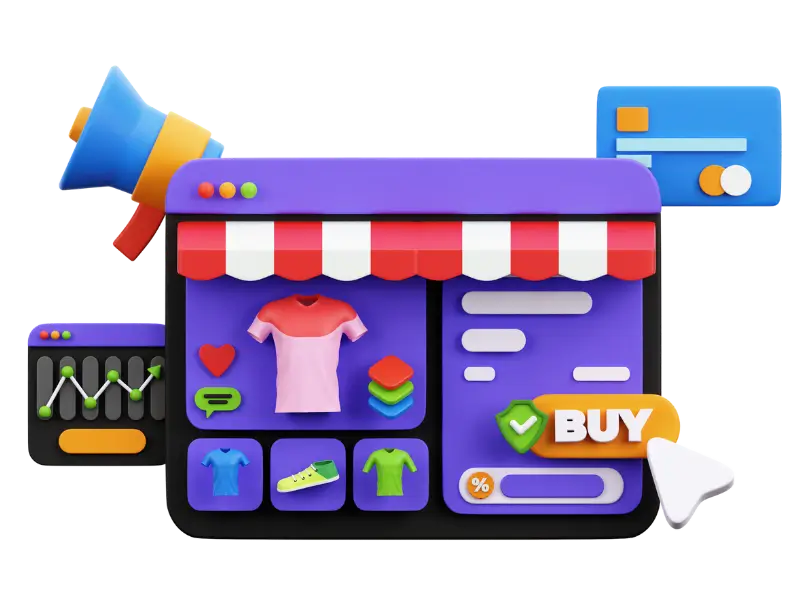 Illustration of an online store with e-commerce SEO elements to improve search rankings”