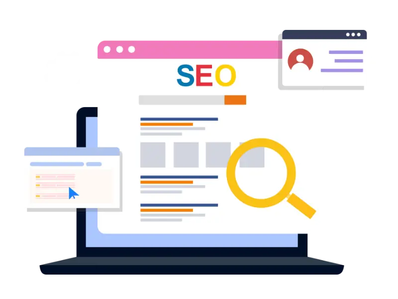 Illustration showing on-page SEO optimization process for website pages