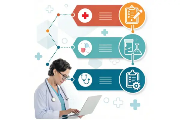 Image of a health professional using an AI tool to write content