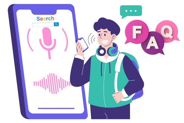 Man using voice search to capture voice search patients via FAQ pages. Man using voice search to capture voice search patients via FAQ pages.
