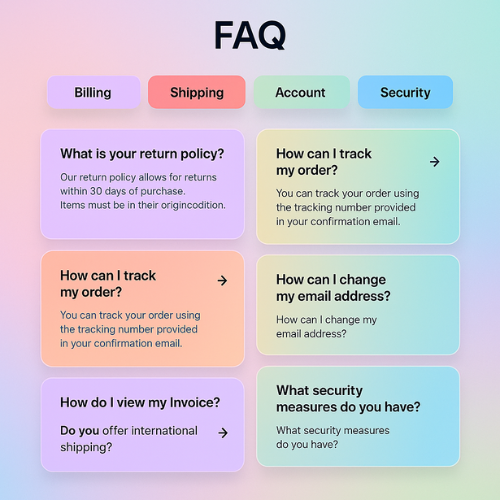 Colored Tabbed Card Grid FAQ Template Colored Tabbed Card Grid FAQ Template