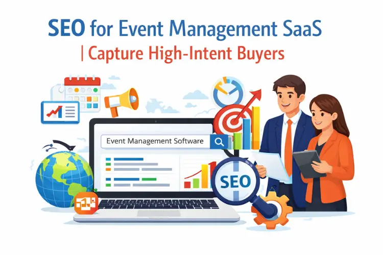 Image showing SEO for event management SaaS with laptop, charts, and business people (1) Image showing SEO for event management SaaS with laptop, charts, and business people