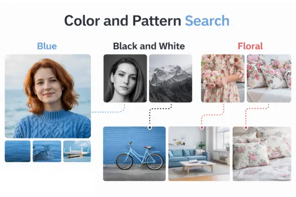 Image showing how color and pattern search technique helps filter photos by matching colors and patterns