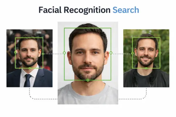 Image showing how facial recognition search technique helps match a face with similar faces