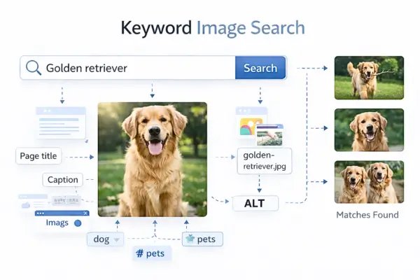 Image showing how keyword image search technique helps find photos that match typed words