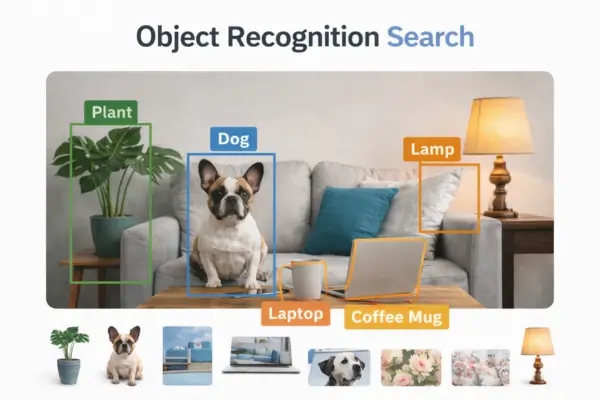 Image showing how object recognition search technique helps identify different objects in a photo
