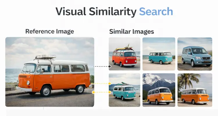 Image showing how visual similarity search technique helps display photos that closely resemble the original