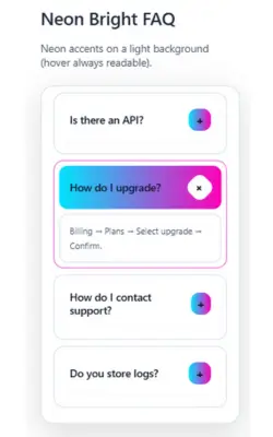 Neon Bright FAQ Template Mobile Version Neon Bright FAQ Template Mobile Version