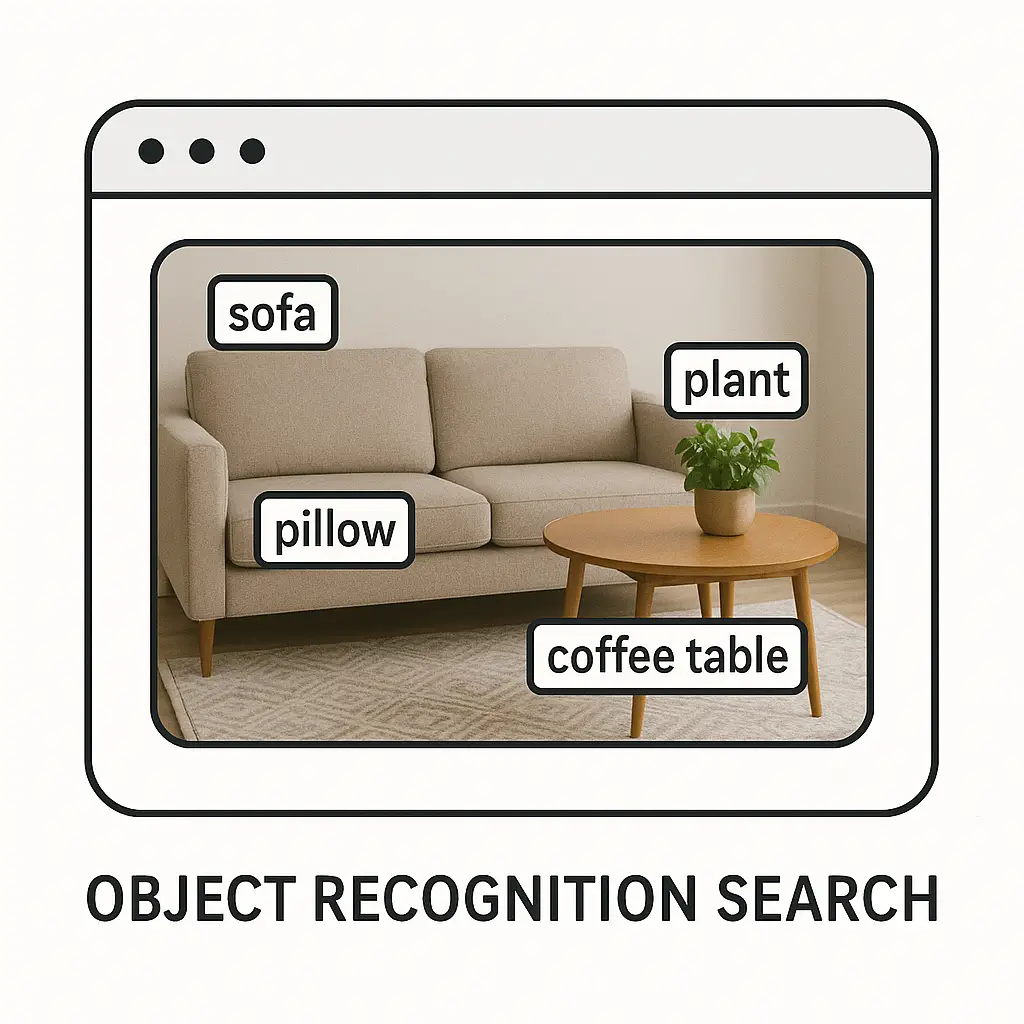 Object recognition search tool identifying different objects found in a photo