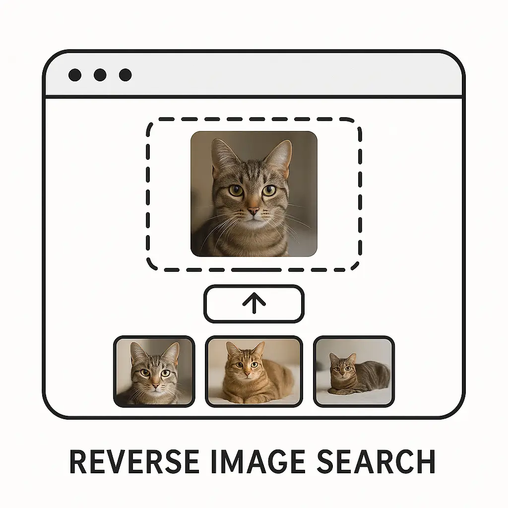 Reverse image search tool displaying results from an uploaded photo