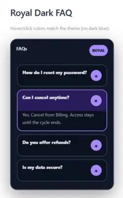 Royal Dark FAQ Template Mobile Version (1) Royal Dark FAQ Template Mobile Version