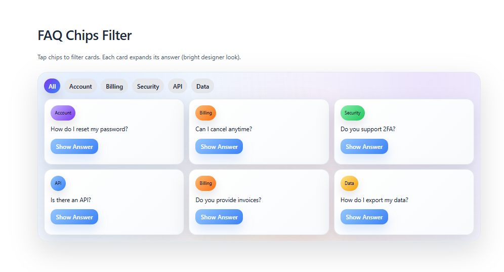 Image of Chips Category Filter FAQ Template