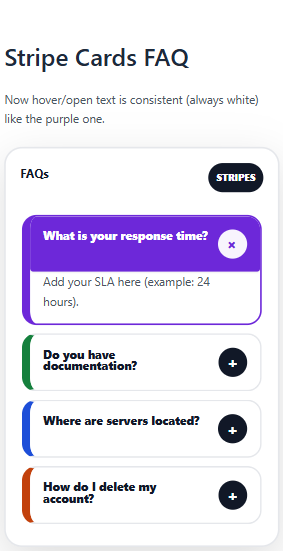 Stripe Cards FAQ Template