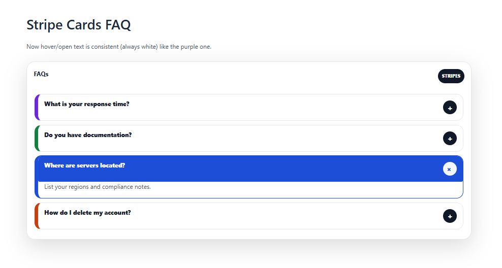 Image of Stripe Cards FAQ Template