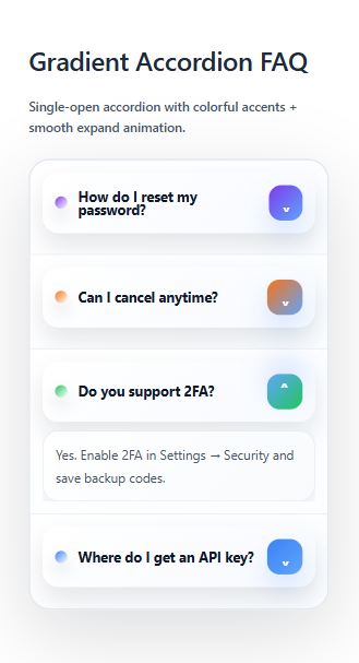 Gradient Accordion FAQ Template Mobile Version