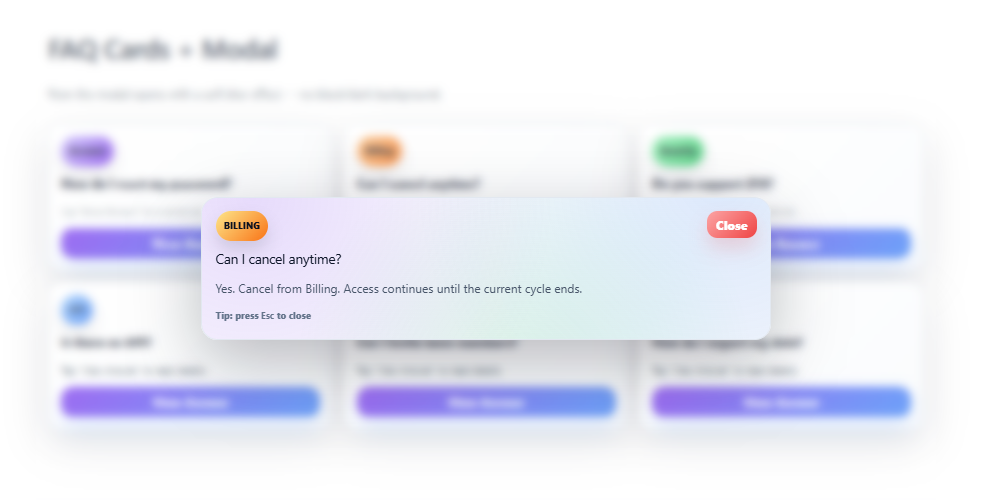 Image of Cards + Modal FAQ Template (2)