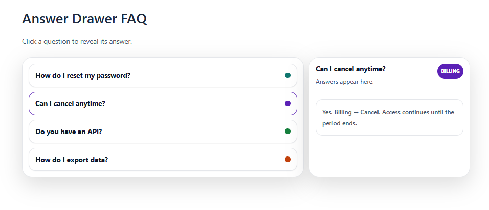 Answer Drawer FAQ Template Laptop Version