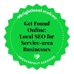 BrightLocal Academy badge for local SEO service areas