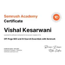 Semrush Academy certificate – Off-Page SEO and AI Search Essentials