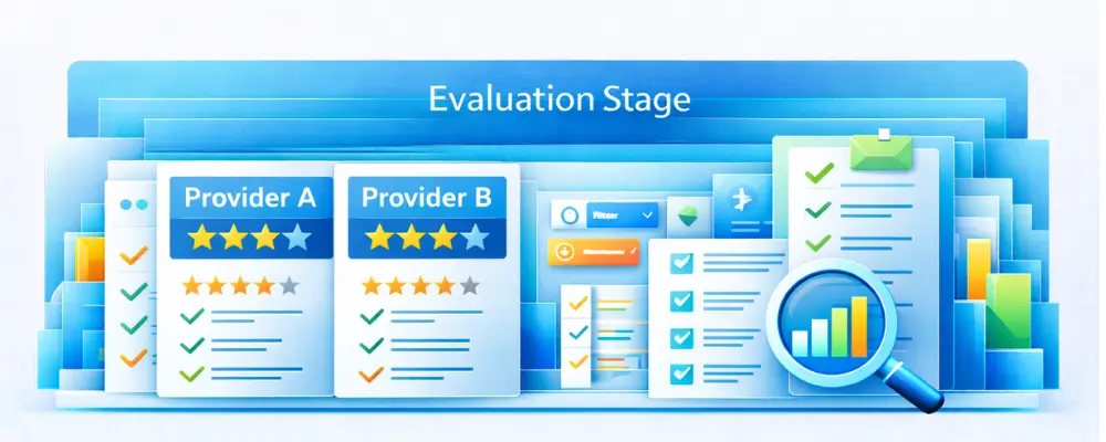 Evaluation stage B2B search graphic